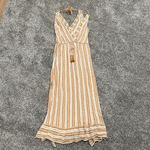 Blue Island (M) Striped Tan Maxi Dress